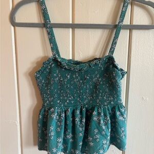 Patrons of Peace Teal Floral Smocked Top